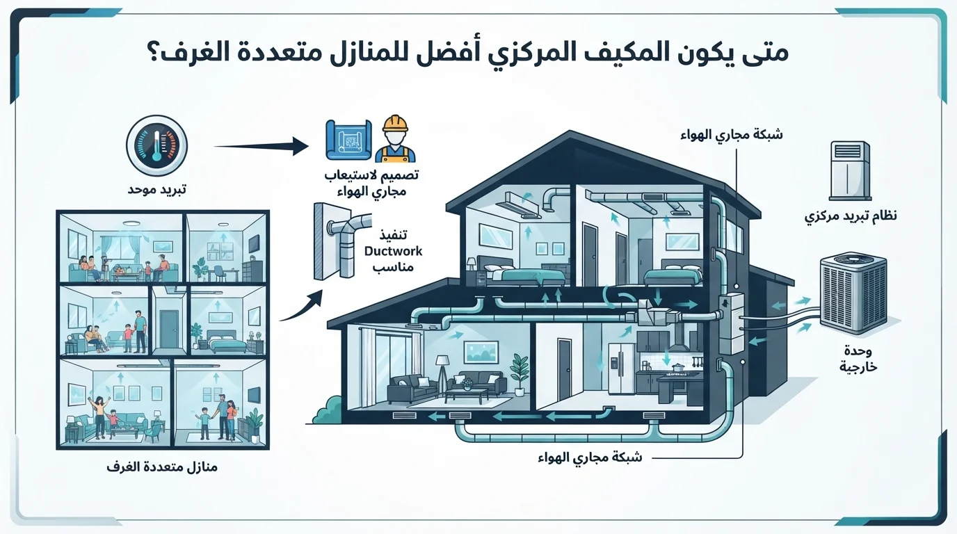 متى يكون المكيف المركزي أفضل للمنازل متعددة الغرف؟